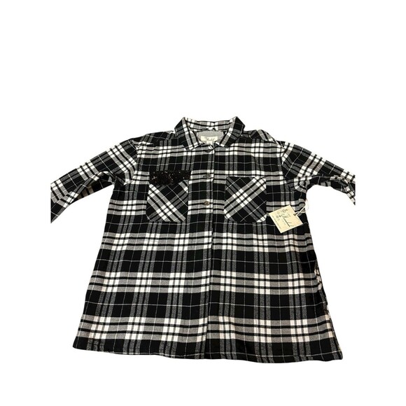 Café Marrakesh black white plaid flannel Style shirt NWT pockets L hidden button - Picture 9 of 16